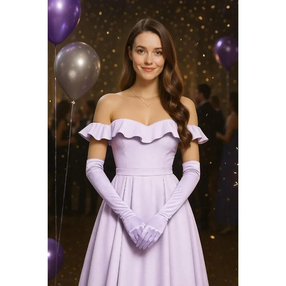 Women's Light Purple Vintage Satin Long Gloves Costume Stretchy Elbow Length